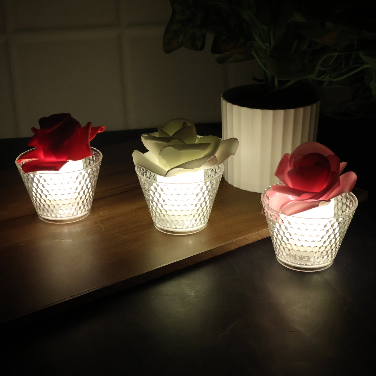 12 Pc Rose Shaped Flameless LED Candles with Glass Holder - Warm Glow Decorative Lights - Happy Price - Image 4