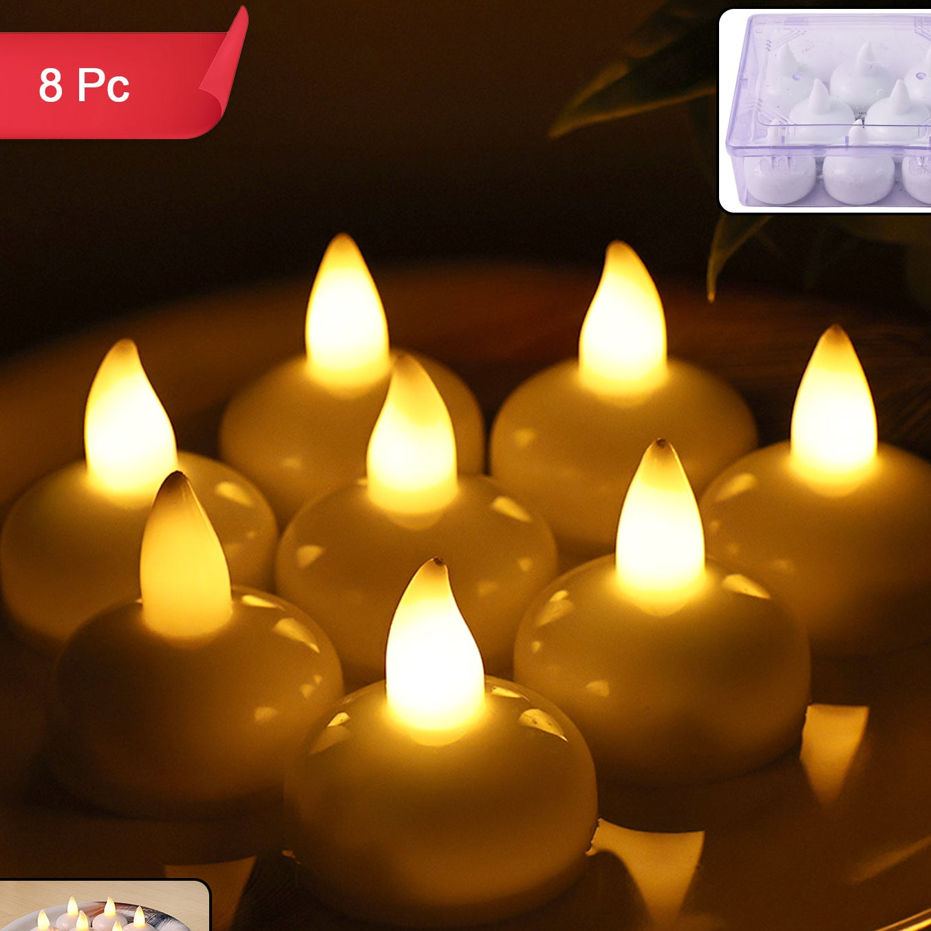 8 Pcs Round LED Flameless Tealight Candles - Warm White Flickering Glow - Happy Price - Image 1