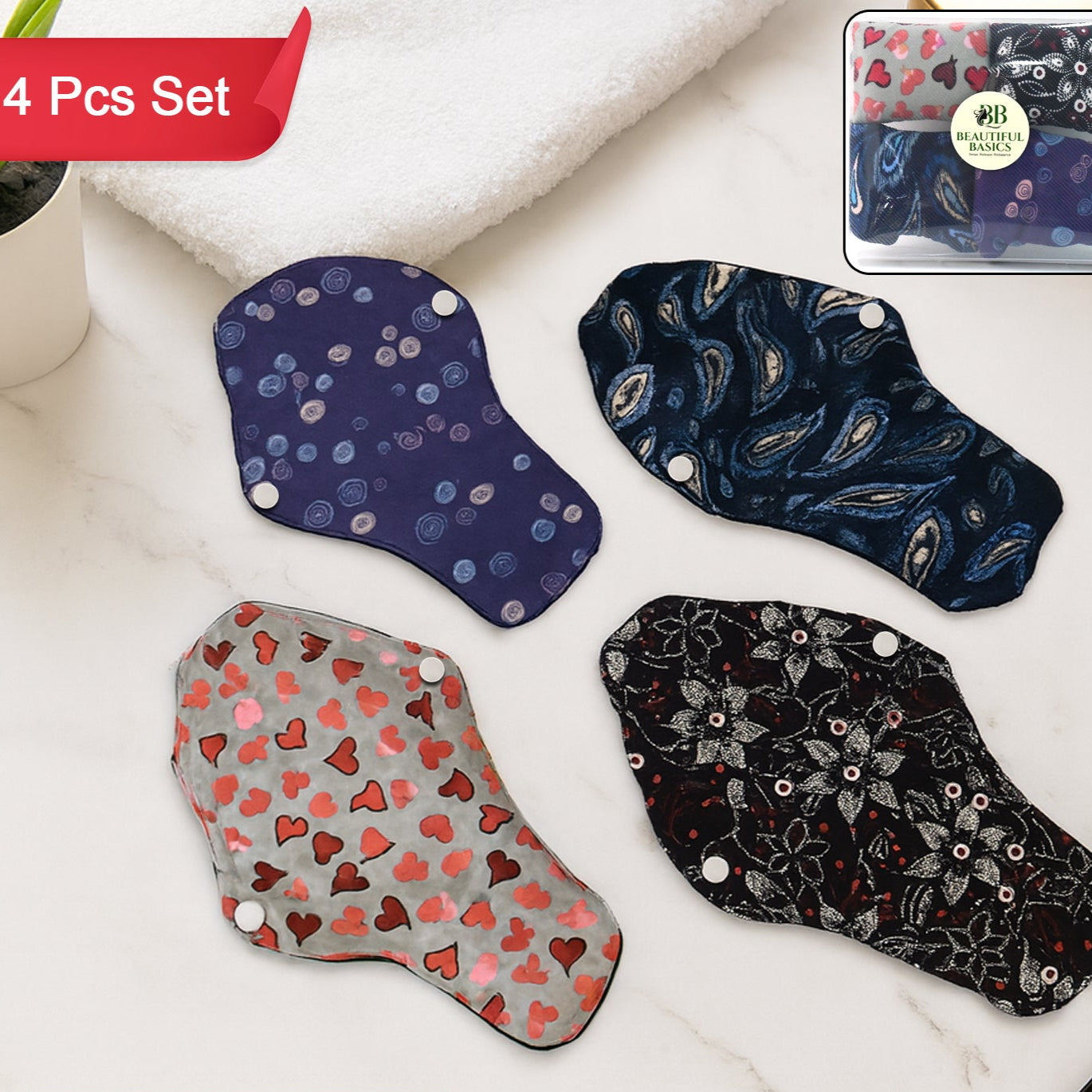 Reusable Cloth Sanitary Pads - 4 Pc Set for Women - Happy Price - Image 1