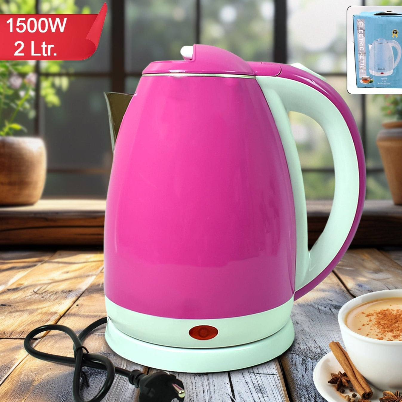 Stainless Steel Electric Kettle 1500 Watt (2 Ltr.) - Happy Price - Image 1