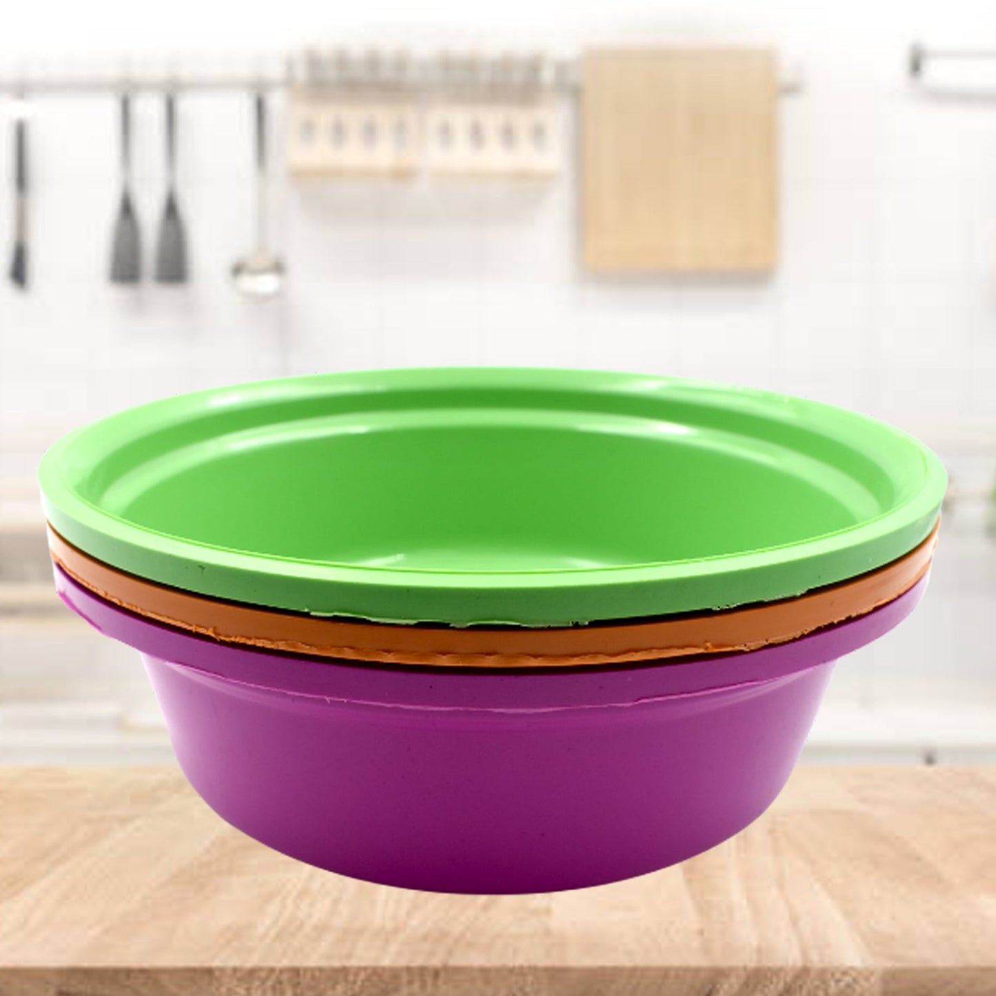 Household Storage Plastic Round Bowl  Tub  Basket  Bucket Set - Pack Of 3 - Happy Price - Image 7
