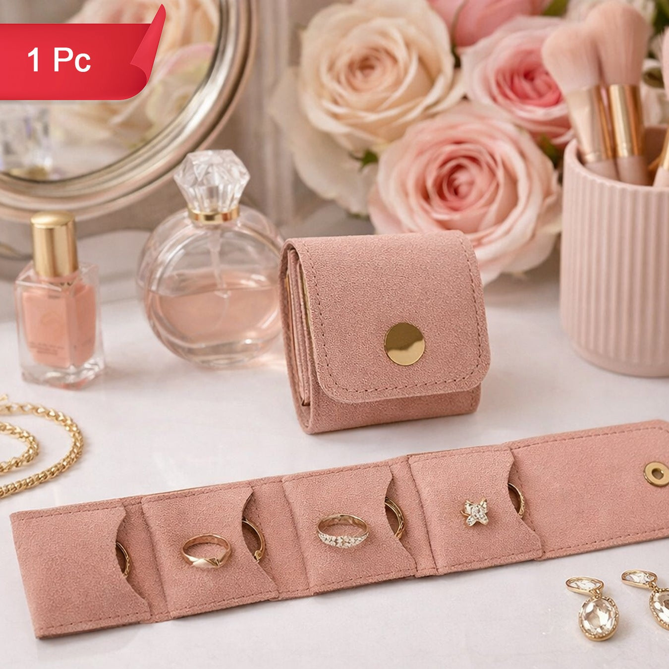 Compact Foldable Jewellery Organizer Pouch (1 Pc) - Travel Ring & Earring Case - Happy Price - Image 1