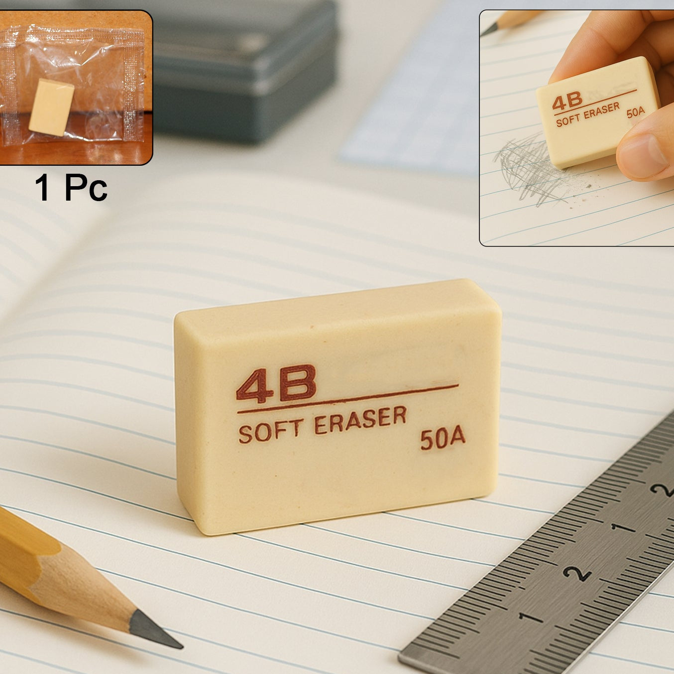 Premium 4B Soft Eraser - 1 Piece for Pencils & Sketches - Happy Price - Image 1