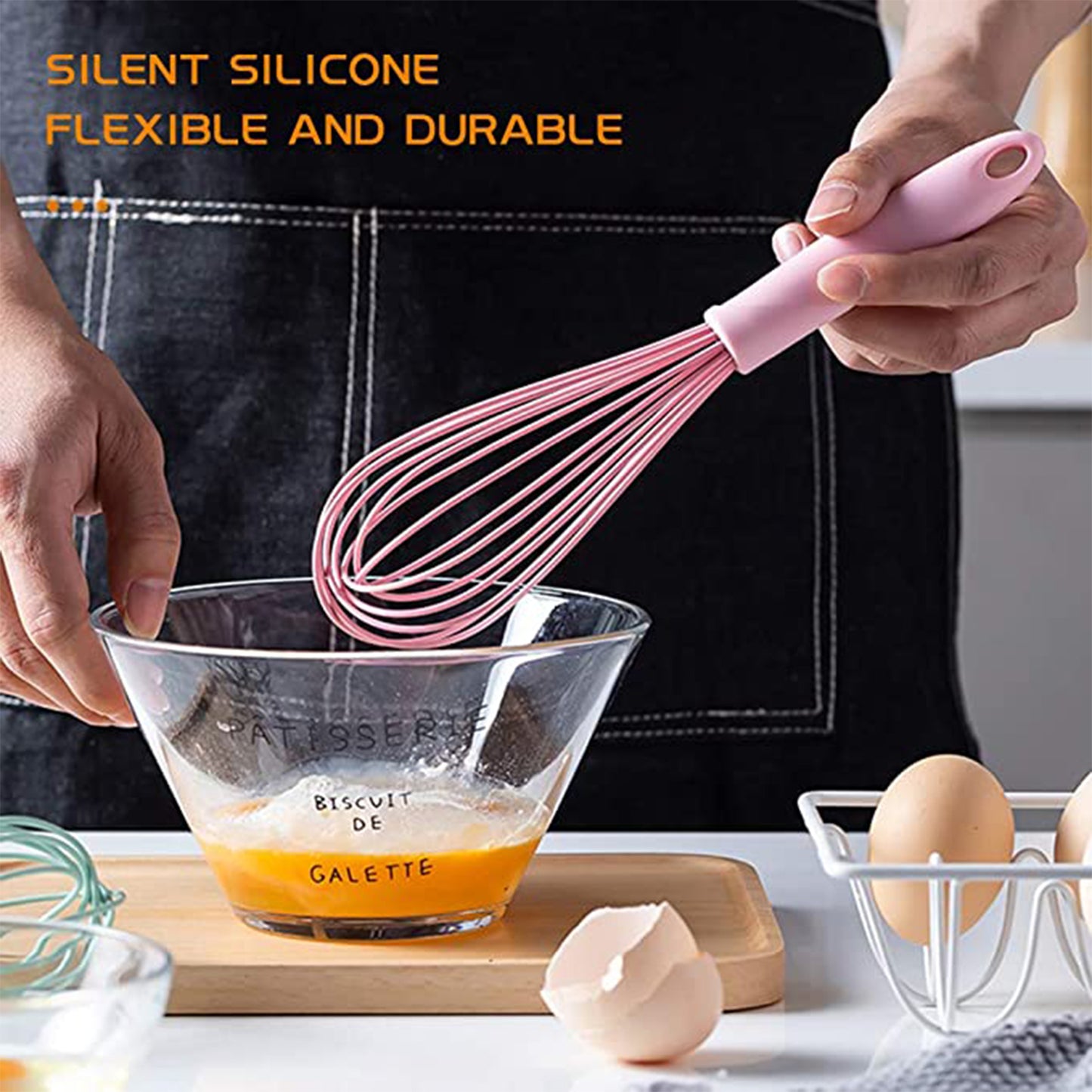 Manual Whisk Mixer Silicone Whisk Cream Whisk Flour Mixer Rotary Egg Mixer Kitchen Baking Tool. - Happy Price - Image 6
