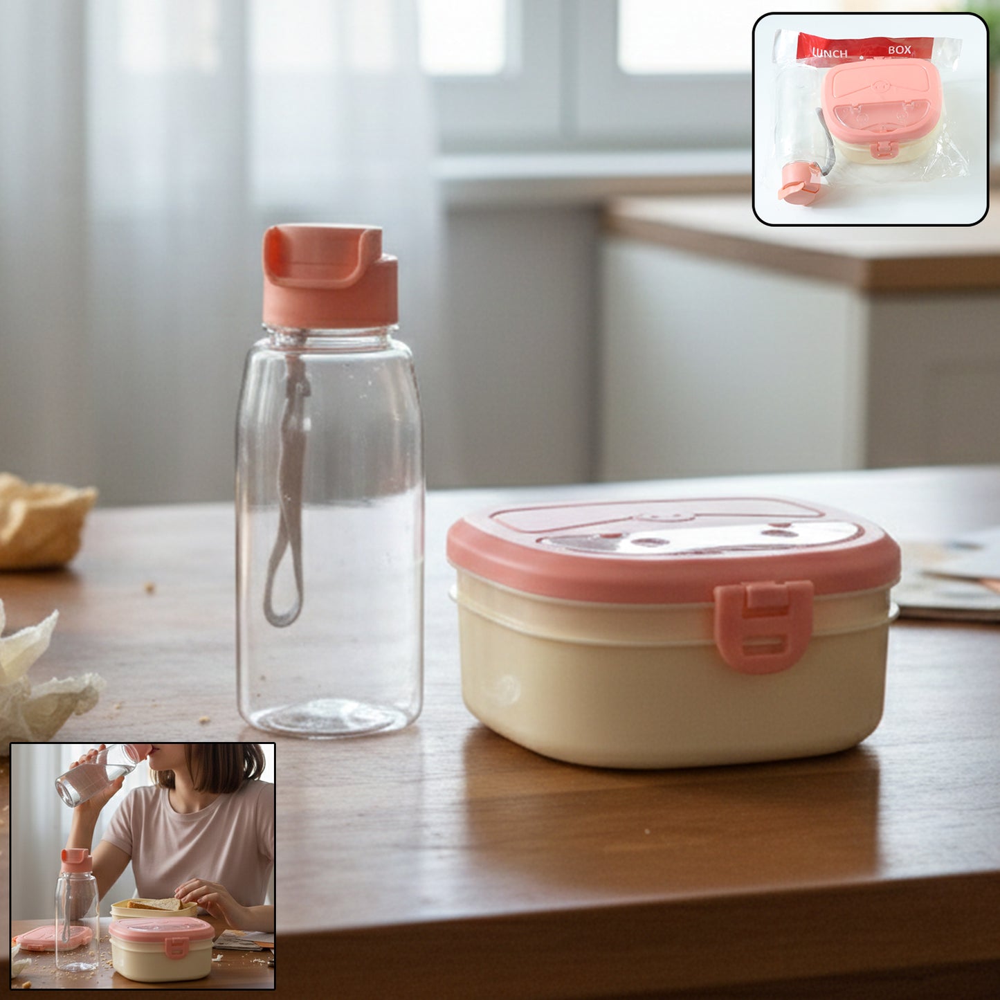 Plastic Lunch Box and Water Bottle Set - 1 Set - Happy Price - Image 3