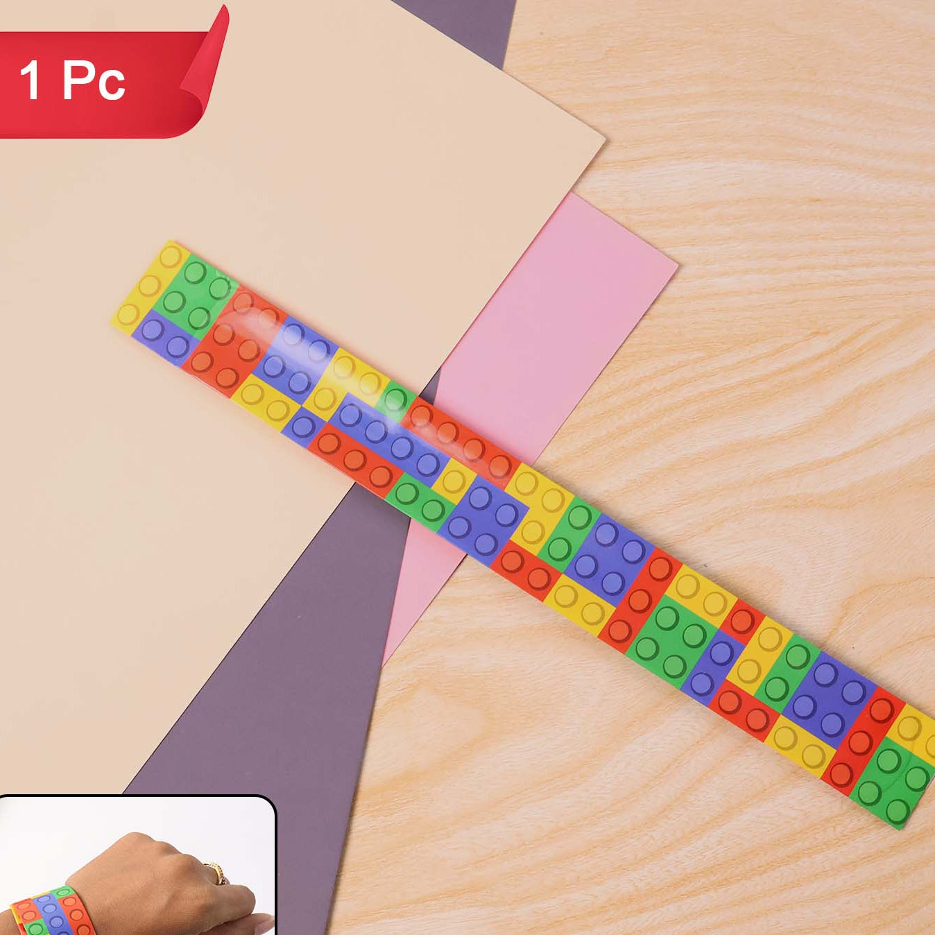 Colorful Brick Pattern Snap Bracelet Toy (1 Pc) - Fun Wristband for Kids - Happy Price - Image 1