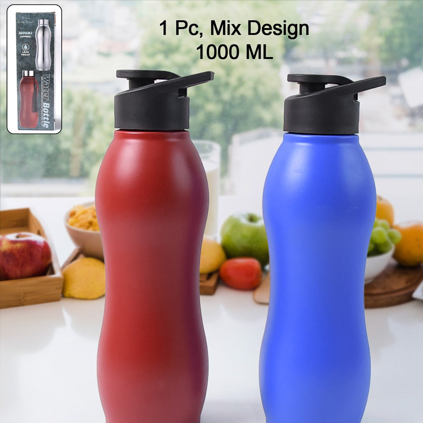 1000ml Matte Finish Stainless Steel Water Bottle - Assorted Colours (1 Pc) - Happy Price - Image 1
