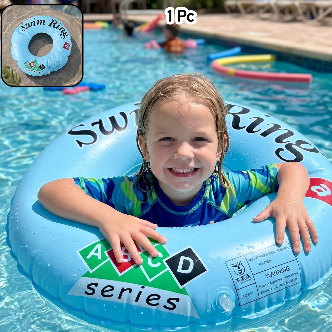 Classic Inflatable Swim Ring For Kids Pool Tube Float Abcd Design   1 Pc