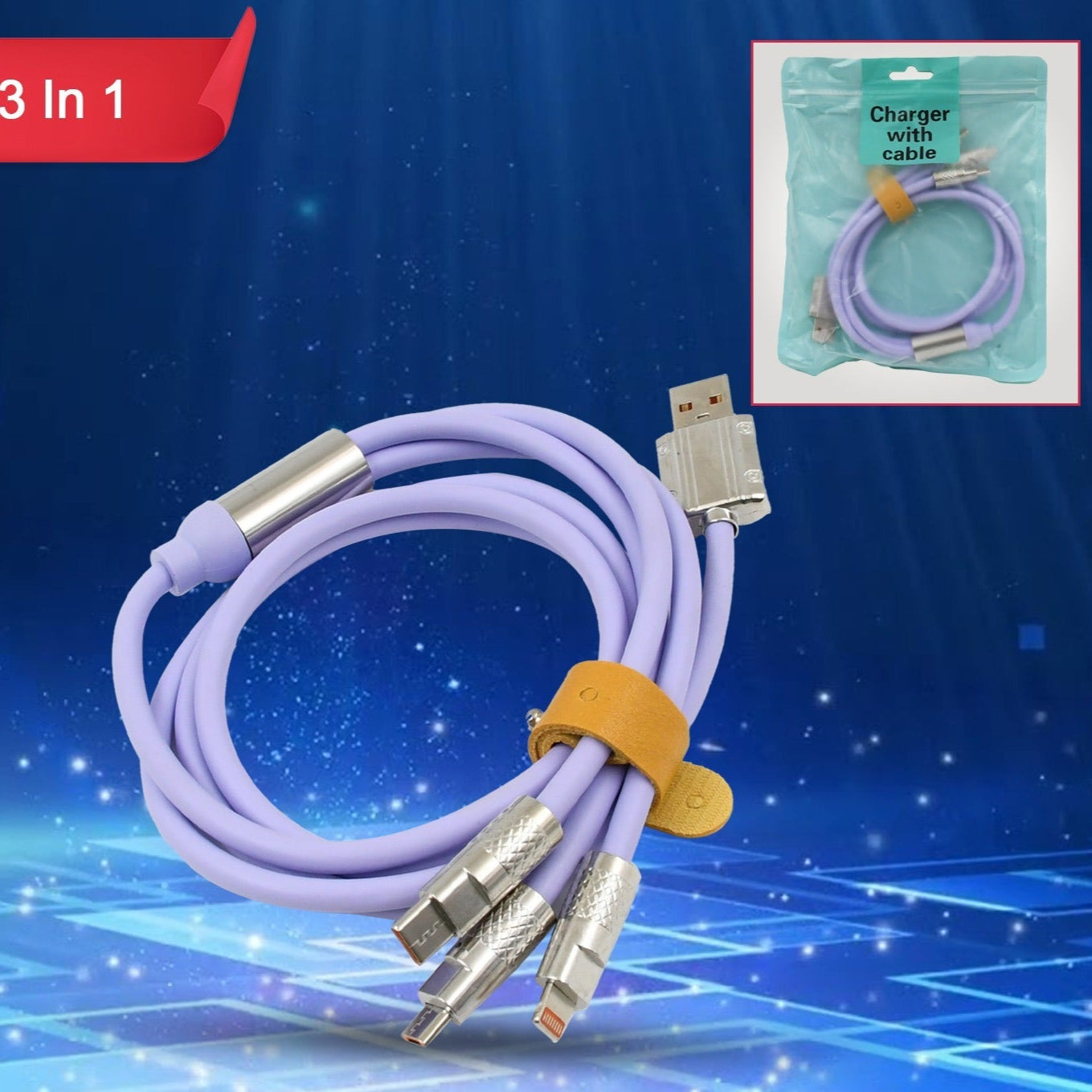 3 In 1 Multi Super Fast Charging Cable (1 Pc) - Happy Price - Image 1