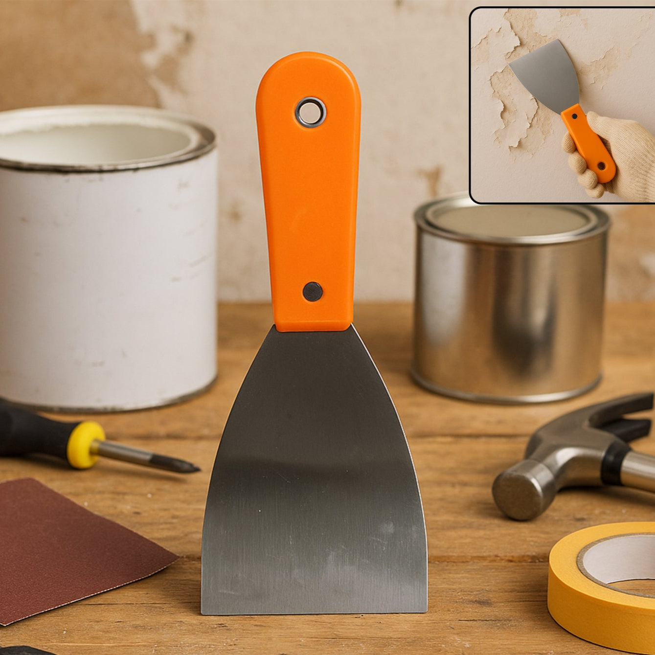 Flexible Steel Putty Knife with Comfort Grip Handle (1 Pc) - Happy Price - Image 1