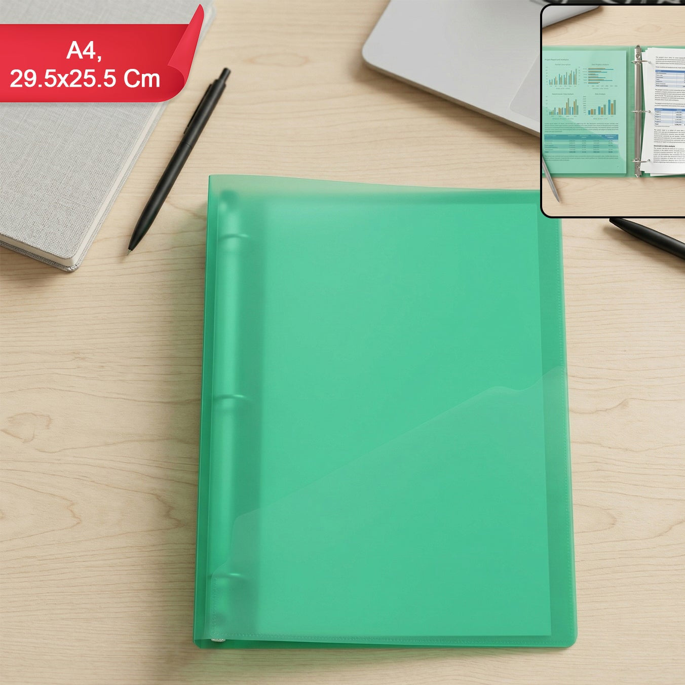 A4 Size Transparent Ring Binder File Folder 1 Pc (29.5 X 25.5 Cm)