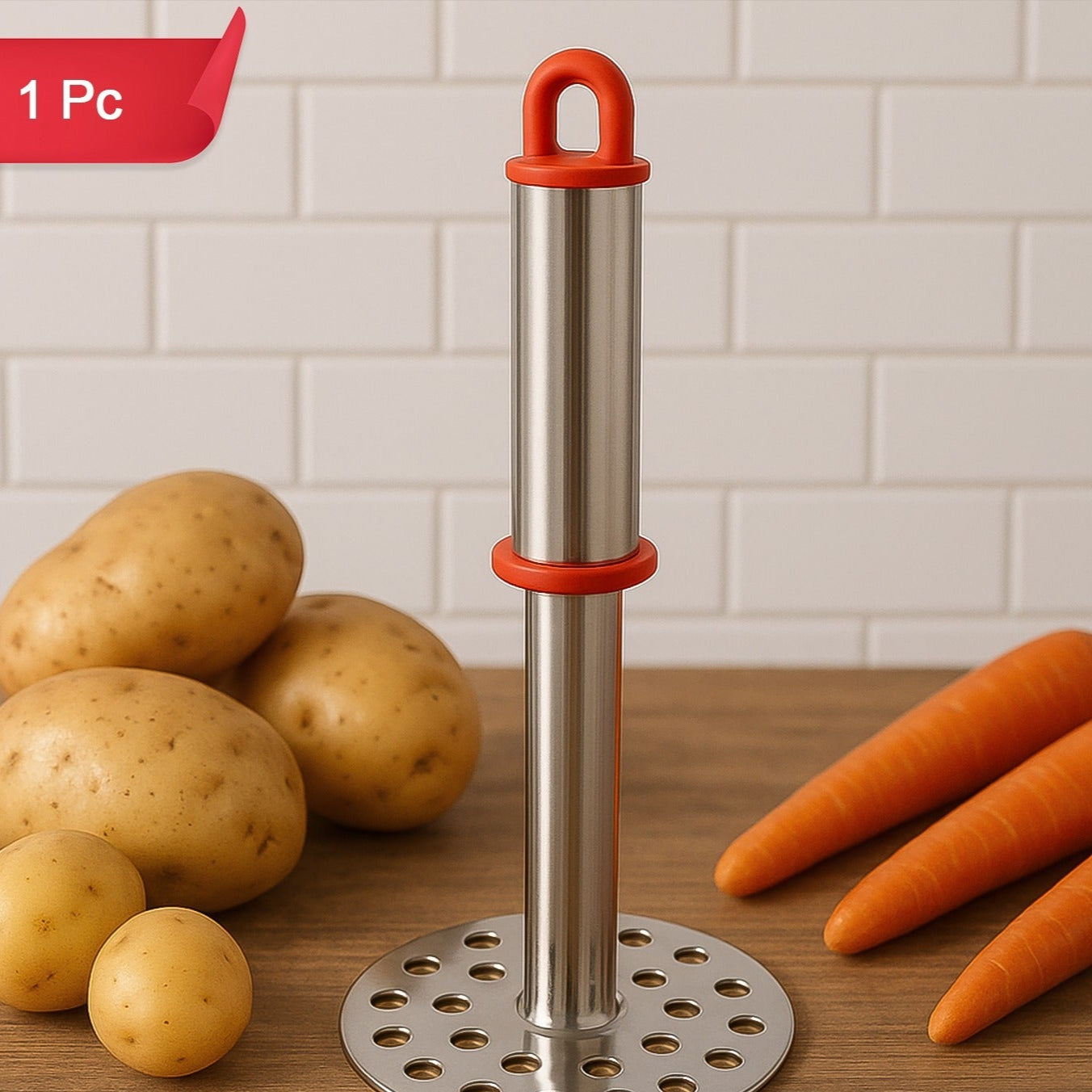 Stainless Steel Potato Masher With Ergonomic Handle (17cm  1 Pc) - Happy Price - Image 1