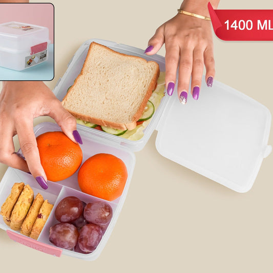 1400 ML 4-Compartment Lunch Box - 1 Large, 3 Small - Airtight Food Container - Happy Price - Image 1