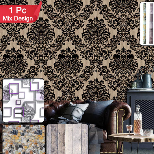 Self-Adhesive Waterproof Vinyl Wallpaper Roll - 1 Pc Mix Design (45cm x 1m Approx) - Happy Price - Image 1