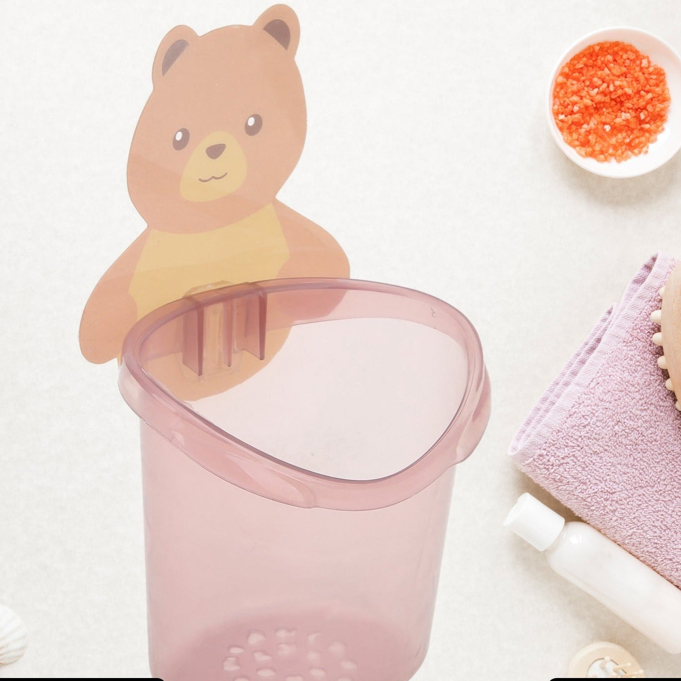 Multipurpose Wall Mount Toothbrush Holder Plastic Stand For Toothpaste Comb Brush Cream Lotion Kids Bathroom Cup Drain Waterproof Self-adhesive Teddy Bear - Happy Price - Image 1