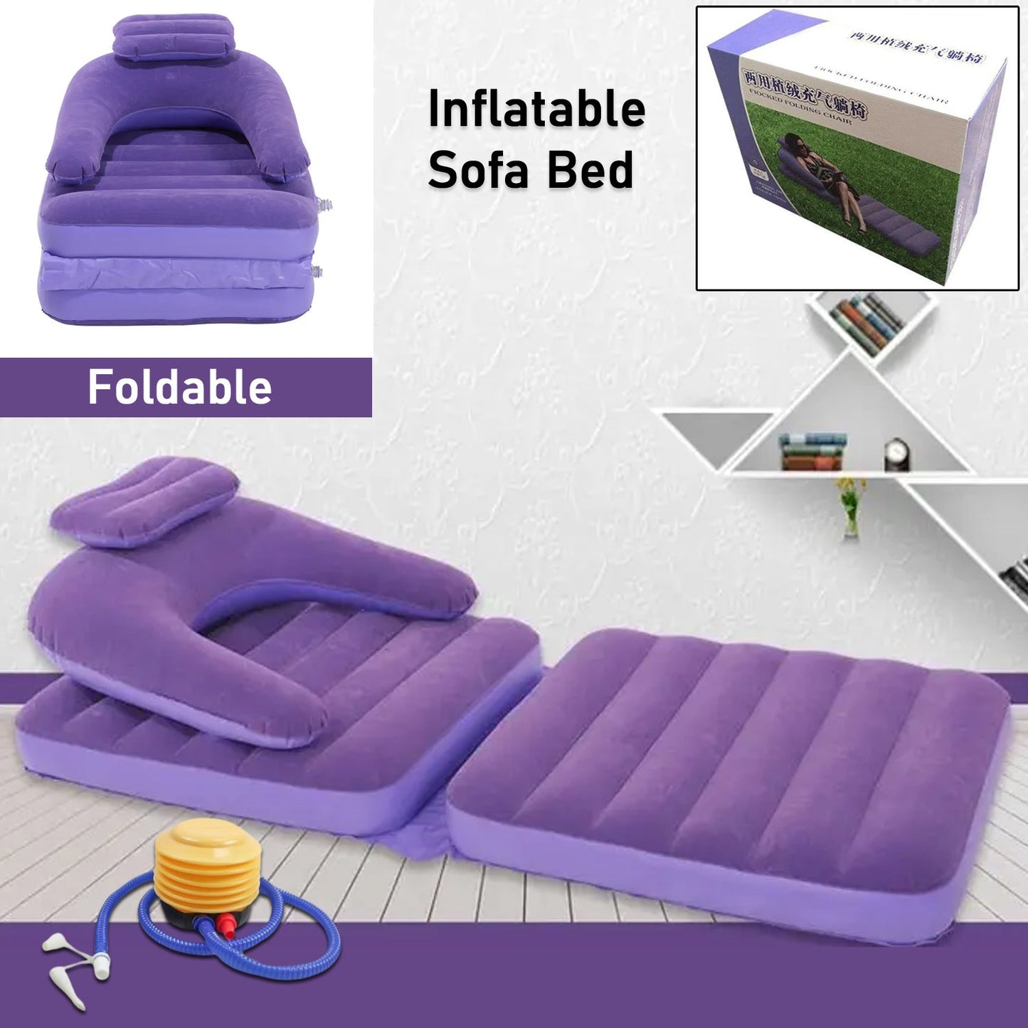 2 In 1 Air Mattress  Lounger Portable Inflatable Mattress Air Sofa With Air Hand Pump (17575 Cm) - Happy Price - Image 2