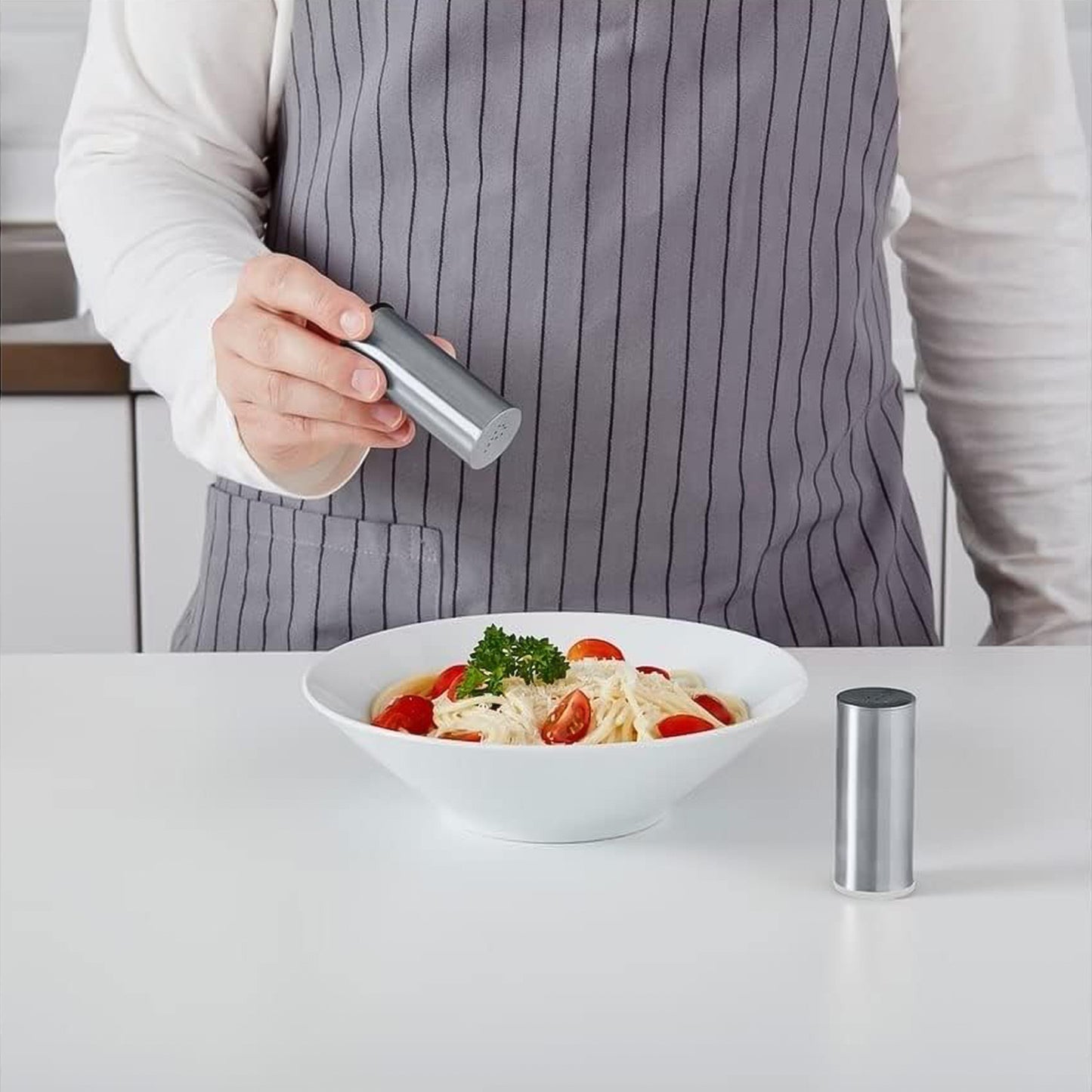 Stainless Steel Salt & Pepper Shakers Set - 2 Piece Cylindrical Spice Dispensers - Happy Price - Image 3