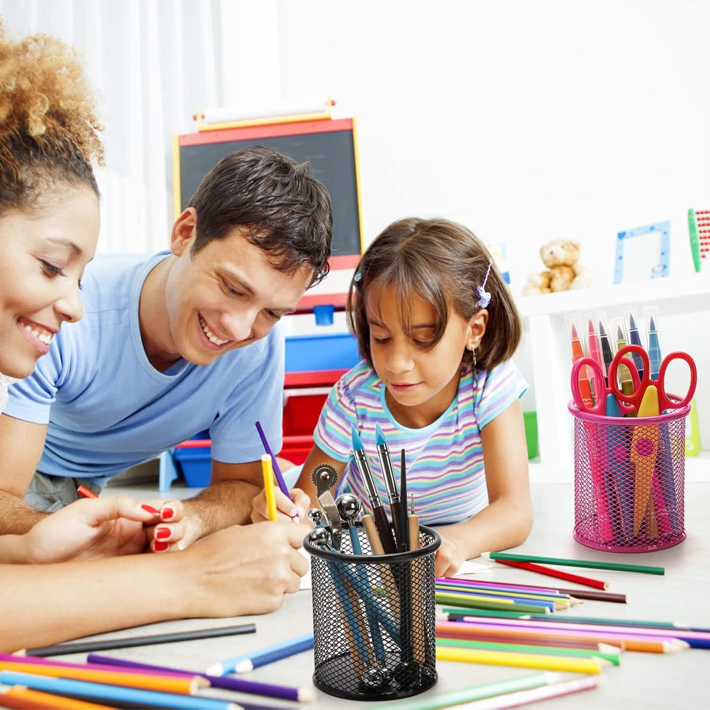 Pen Holder Pen Holder Office Desk Metal Mesh Pen Stand Pencil Stationery Holder Desk Organizer Stand Storage Pencil Case (1 Pc) - Happy Price - Image 2