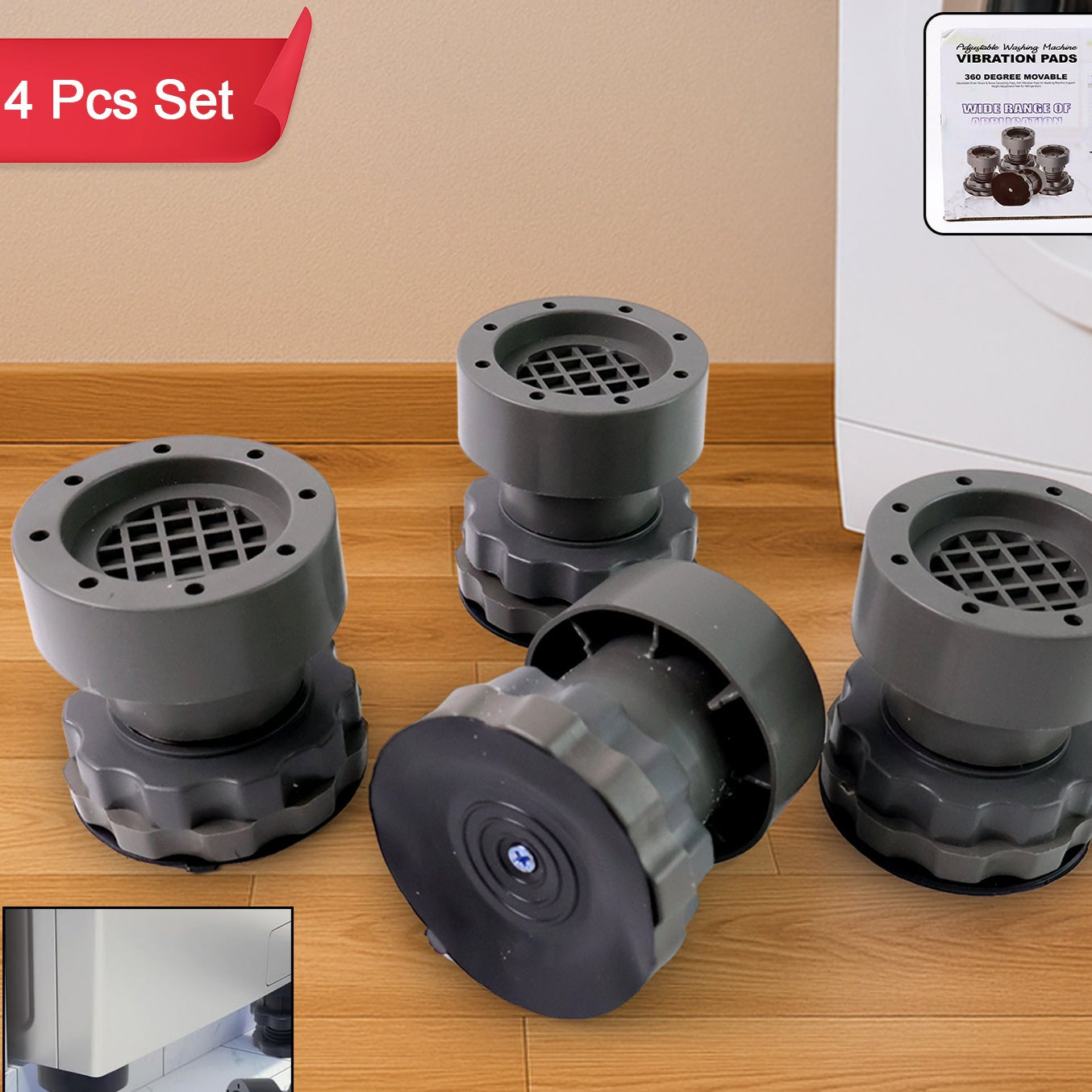 Adjustable Anti-vibration Pads For Washing Machine And Refrigerator Base (4 Pc) - Happy Price - Image 1