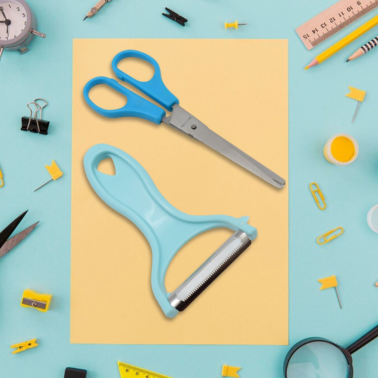 Stainless Steel Kitchen Scissors  Multipurpose Peeler (2 Pc Set  Mix Design Scissor  Peeler) - Happy Price - Image 6