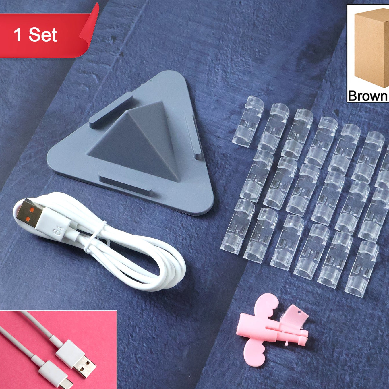 Mobile Stand, Charging Cable & Wire Clips Organizer Combo Set (1 Set) - Happy Price - Image 1