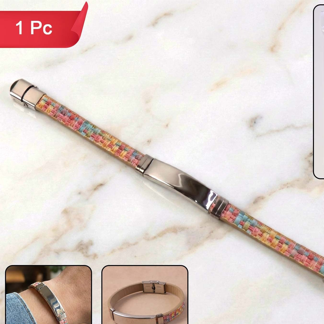 Premium Fancy Wrist Bracelet With Multicolor Woven Design (1 Pc)