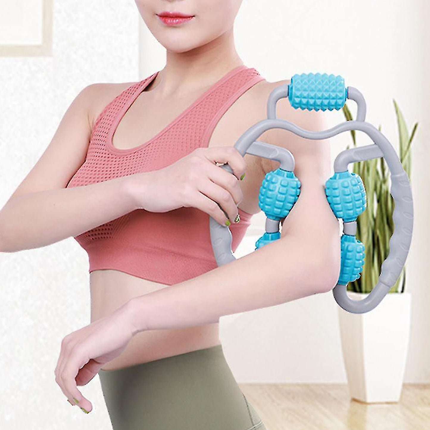 Muscle Massage Roller 5 Wheels Relieve Soreness Leg Muscle Roller Fitness Roller Muscle Relaxer Massage Roller Ring Clip All Round Massaging Uniform Force Elastic Pp Drop Shaped For Home Use (1 Pc) - Happy Price - Image 2