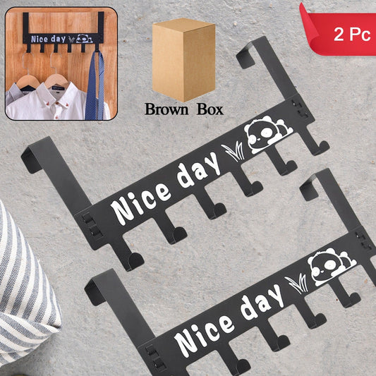 Heavy-duty Carbon Steel Door Hook Hanger Rack (2 Pc  6 Hook  Black) - Happy Price - Image 1