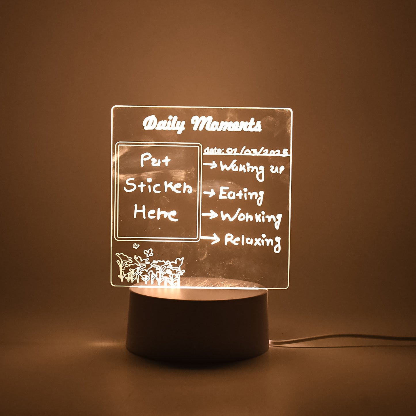 Heart Shape Acrylic Message Board with LED Light - Erasable Drawing Lamp for Notes & Decor (1 Pc) - Happy Price - Image 3