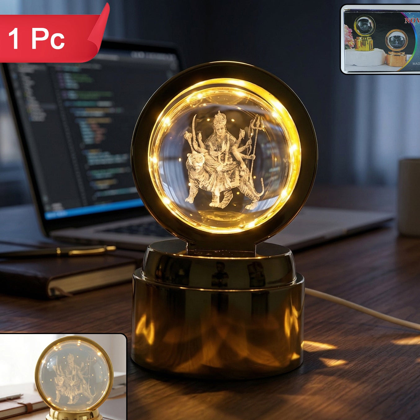 3d Crystal Ball Led Decorative Night Lamp With Goddess Design (1 Pc)