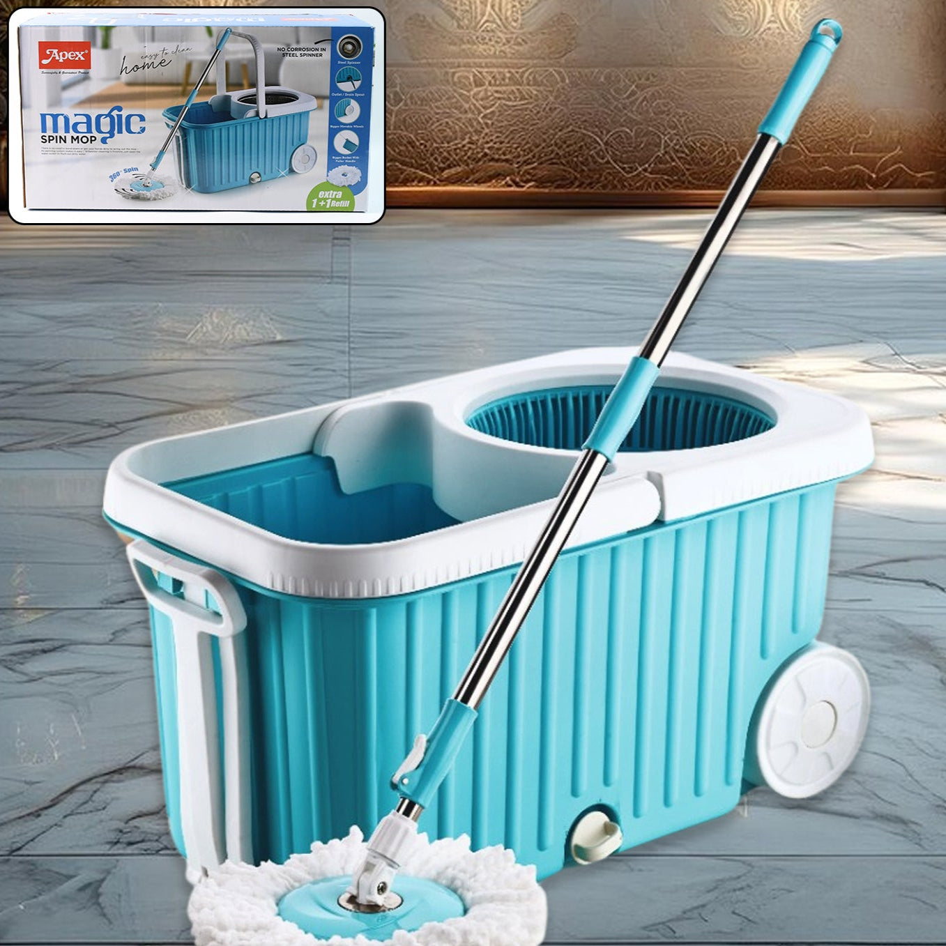 Apex Magic 360 Spin Mop Cleaning System With Stainless Steel Spinner - Happy Price - Image 1