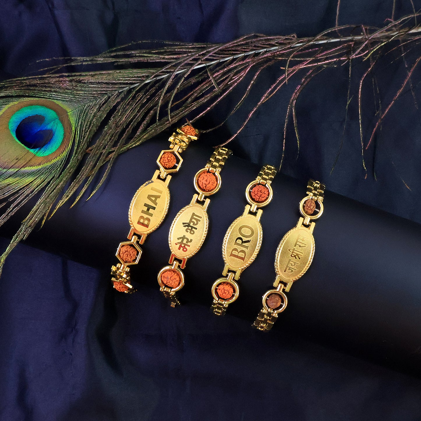 Gold Plated Metal Bracelet Rakhi For Brother (1 Pc) - Happy Price - Image 5