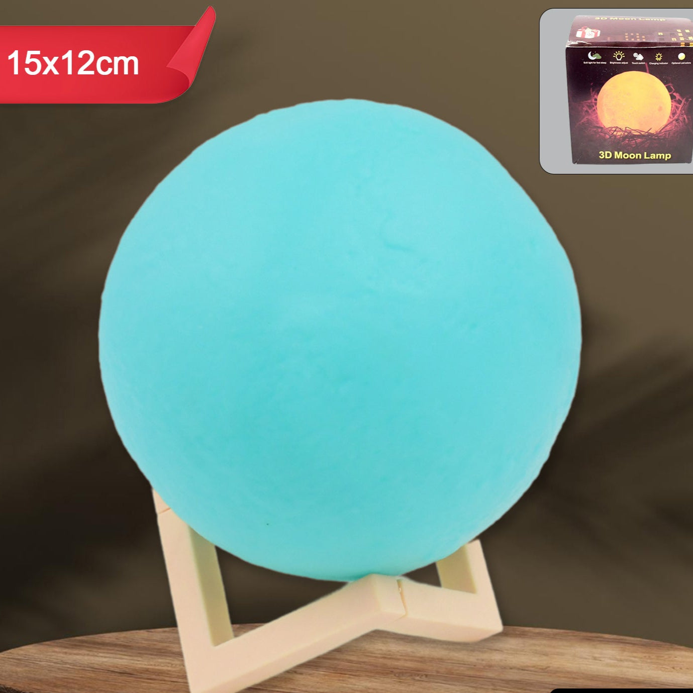 Moon Night Lamp Blue Color With Plastic Stand (15 X12 Cm  1 Pc) - Happy Price - Image 1