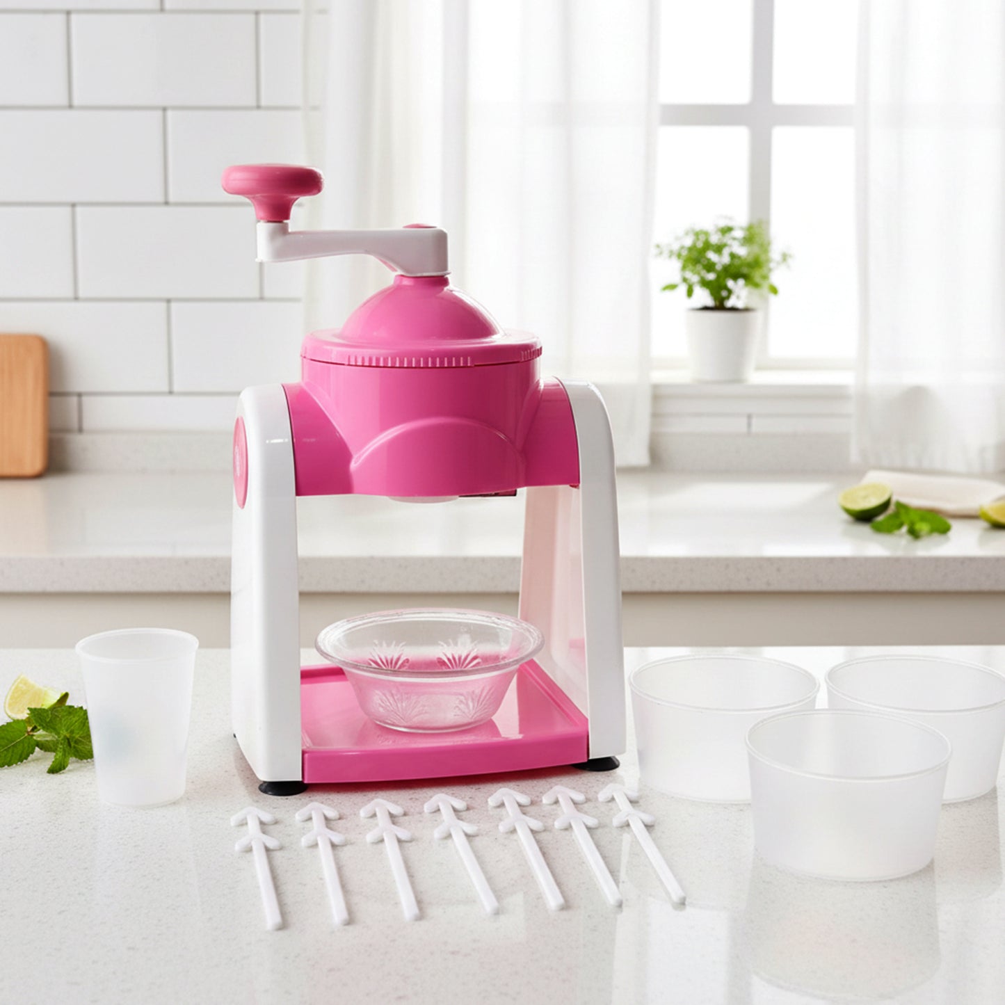 Manual Ice Crusher Machine - Hand Crank Gola Maker (1 Set Pink) - Happy Price - Image 2