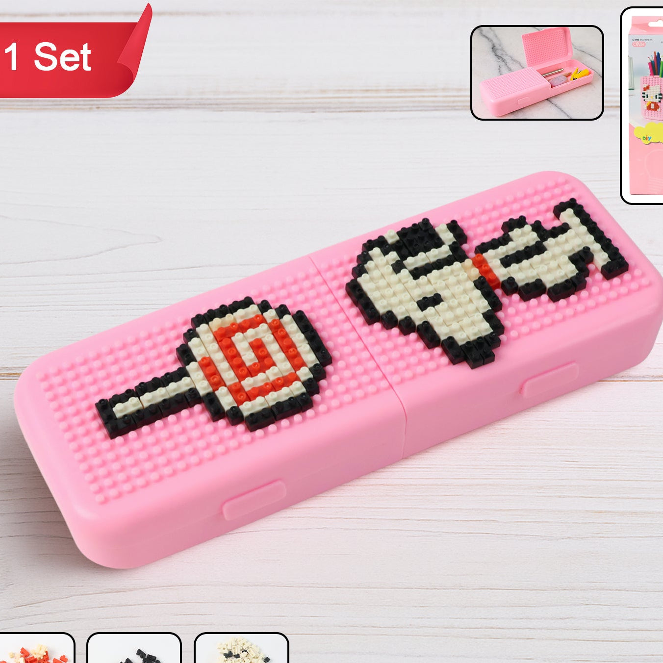 Customizable Pixel Art Pencil Box with Building Blocks - 1 Set - Happy Price - Image 1