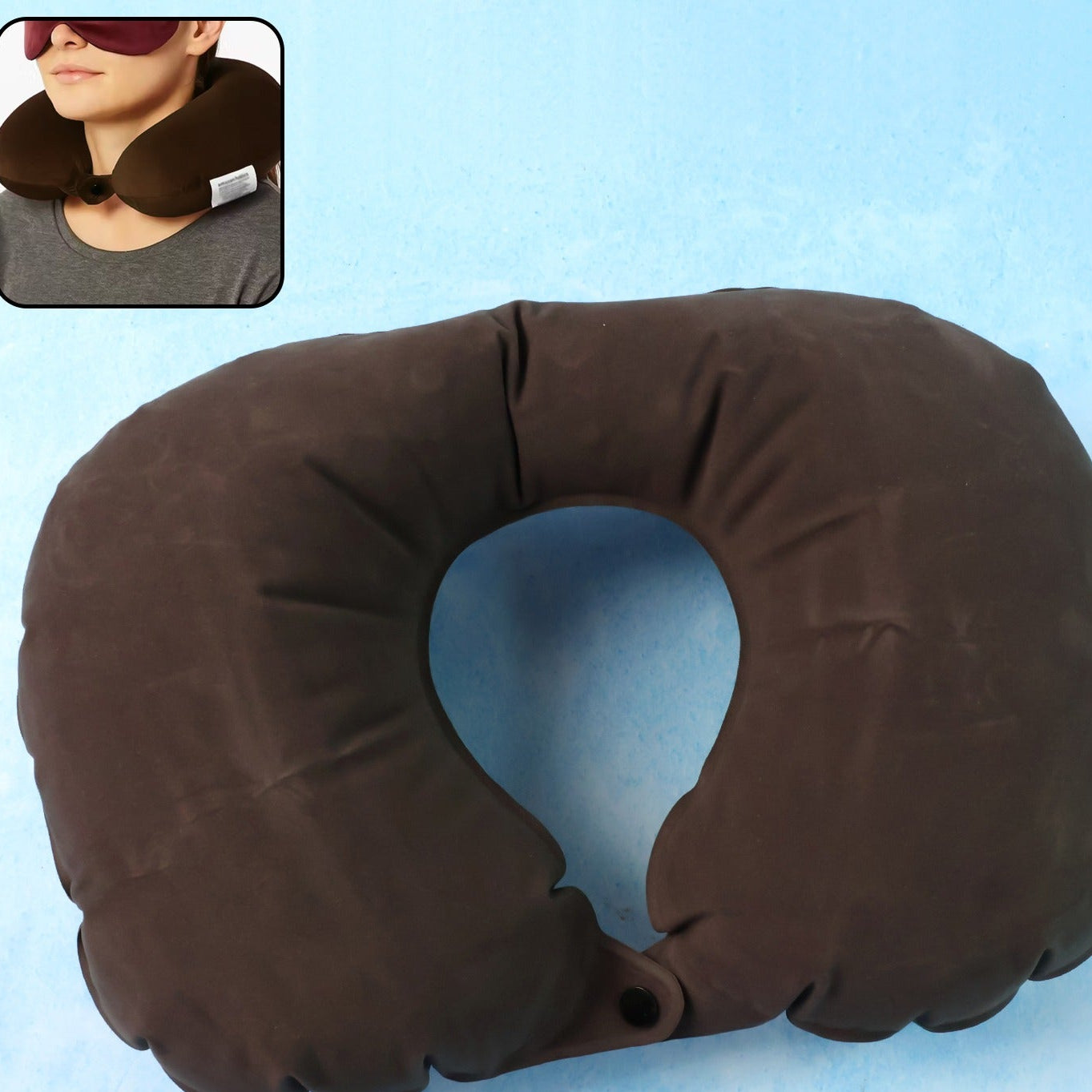 Inflatable U-Shaped Travel Neck Pillow with Snap - Compact & Comfortable for Journeys - Happy Price - Image 1