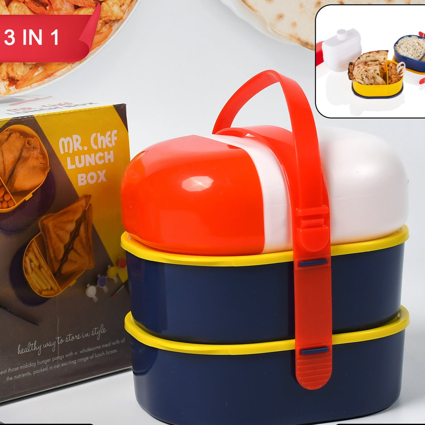 Mr. Chef Smart Lunch Box Capsule Shape Strap-on Lunch Box With Water Bottle And Handle - Happy Price - Image 1