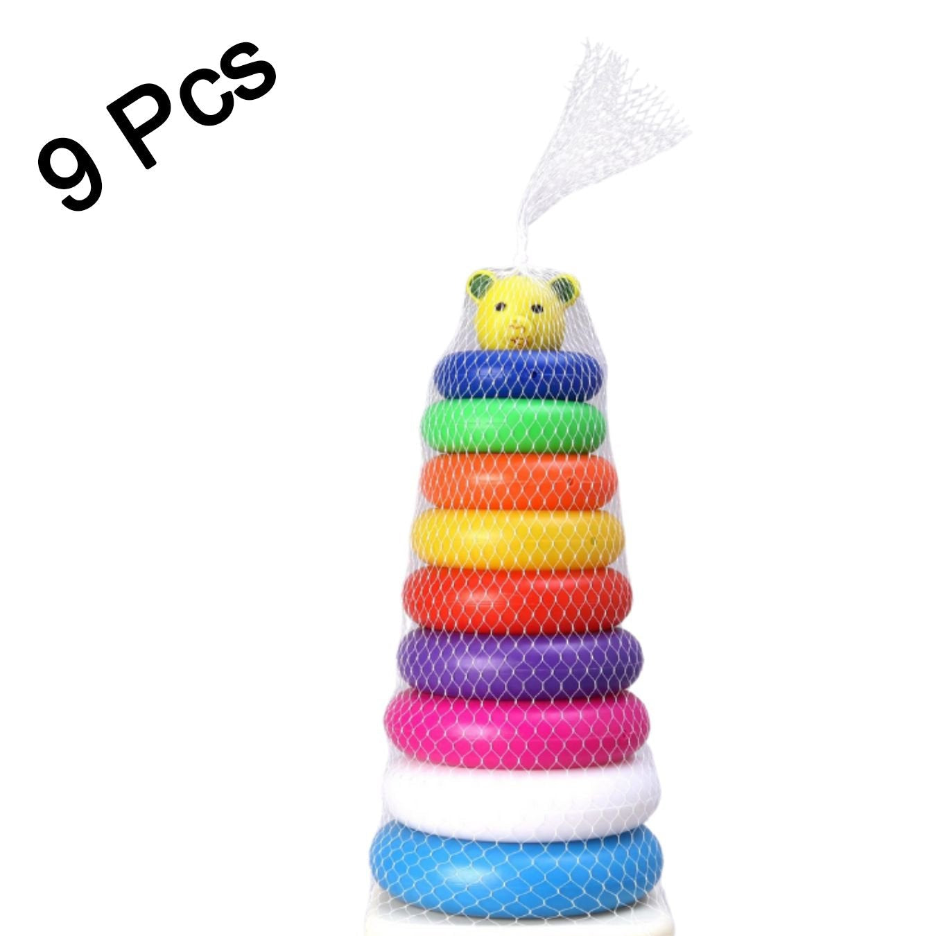 Plastic Baby Kids Teddy Stacking Ring Jumbo Stack Up Educational Toy 9pc - Happy Price - Image 1