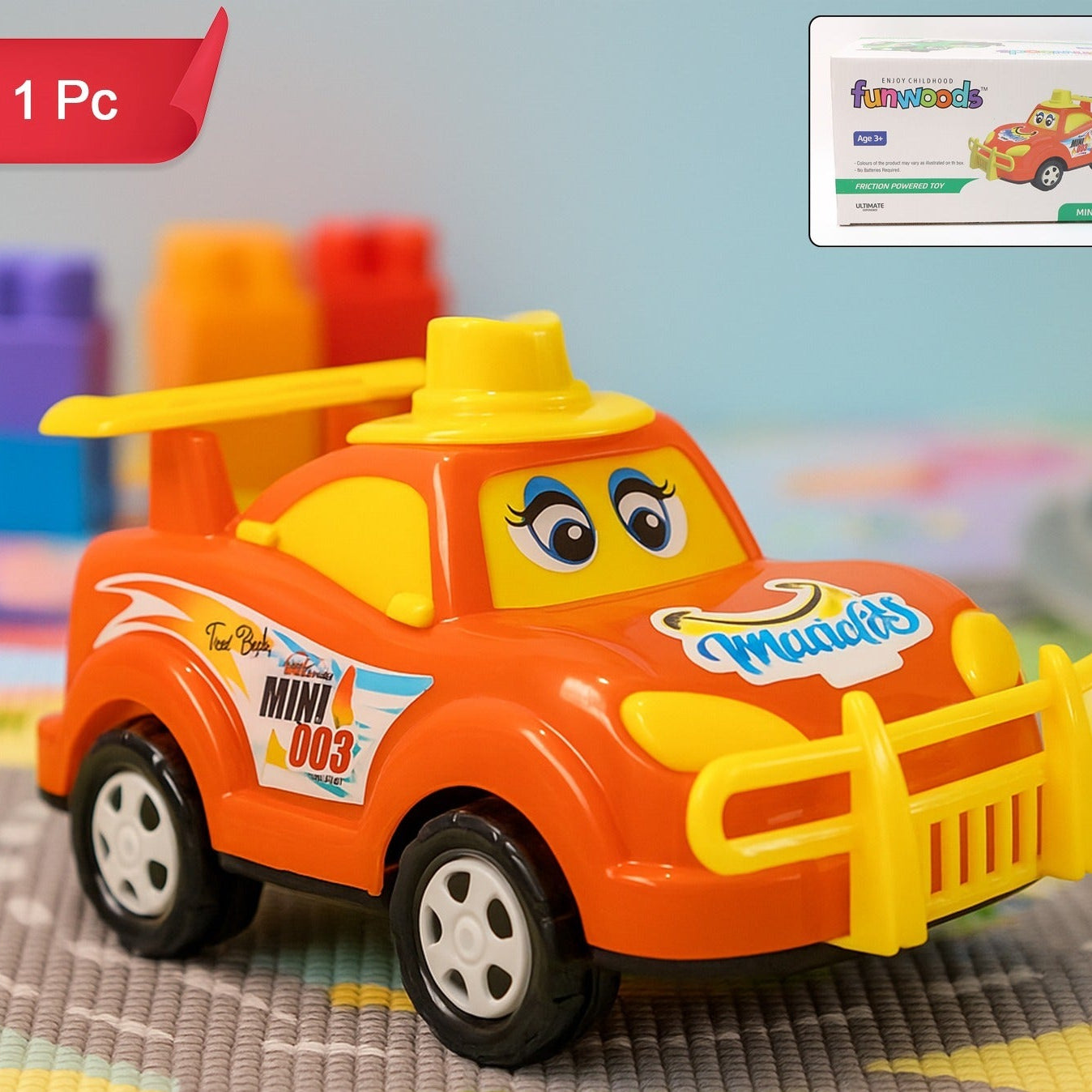 Funwoods Friction-Powered Cartoon Car Toy - 1 Pc, Battery-Free Push & Go Vehicle - Happy Price - Image 1