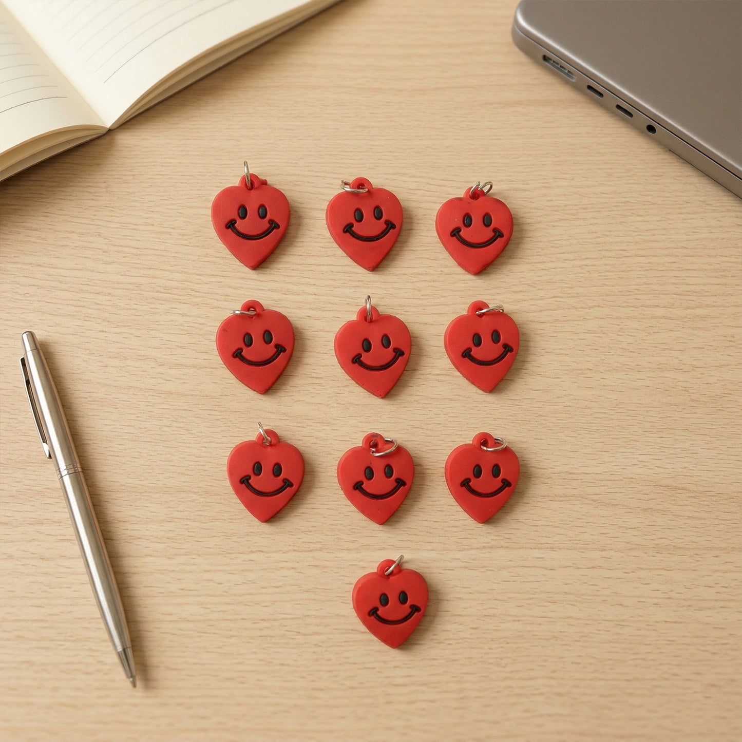 Cute Smiley Heart Shape Bag Charm Keychain Set (10 Pc)