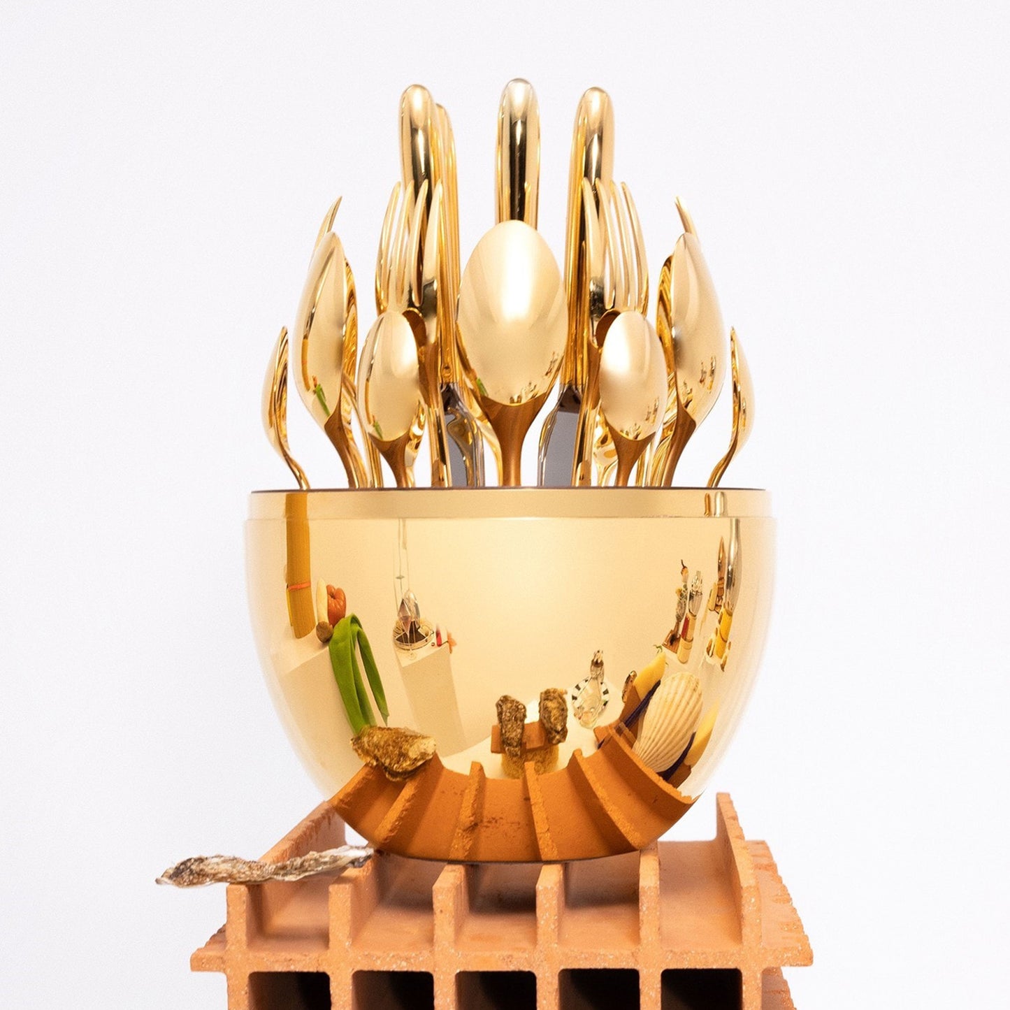 Premium Cutlery Set 24 Pcs With Oval Shaped Stand  Beautiful Stylish Oval Designed Cutlery Sets Egg-shaped Luxury Spoon Holder Set (Golden  24 Pcs Set) - Happy Price - Image 5