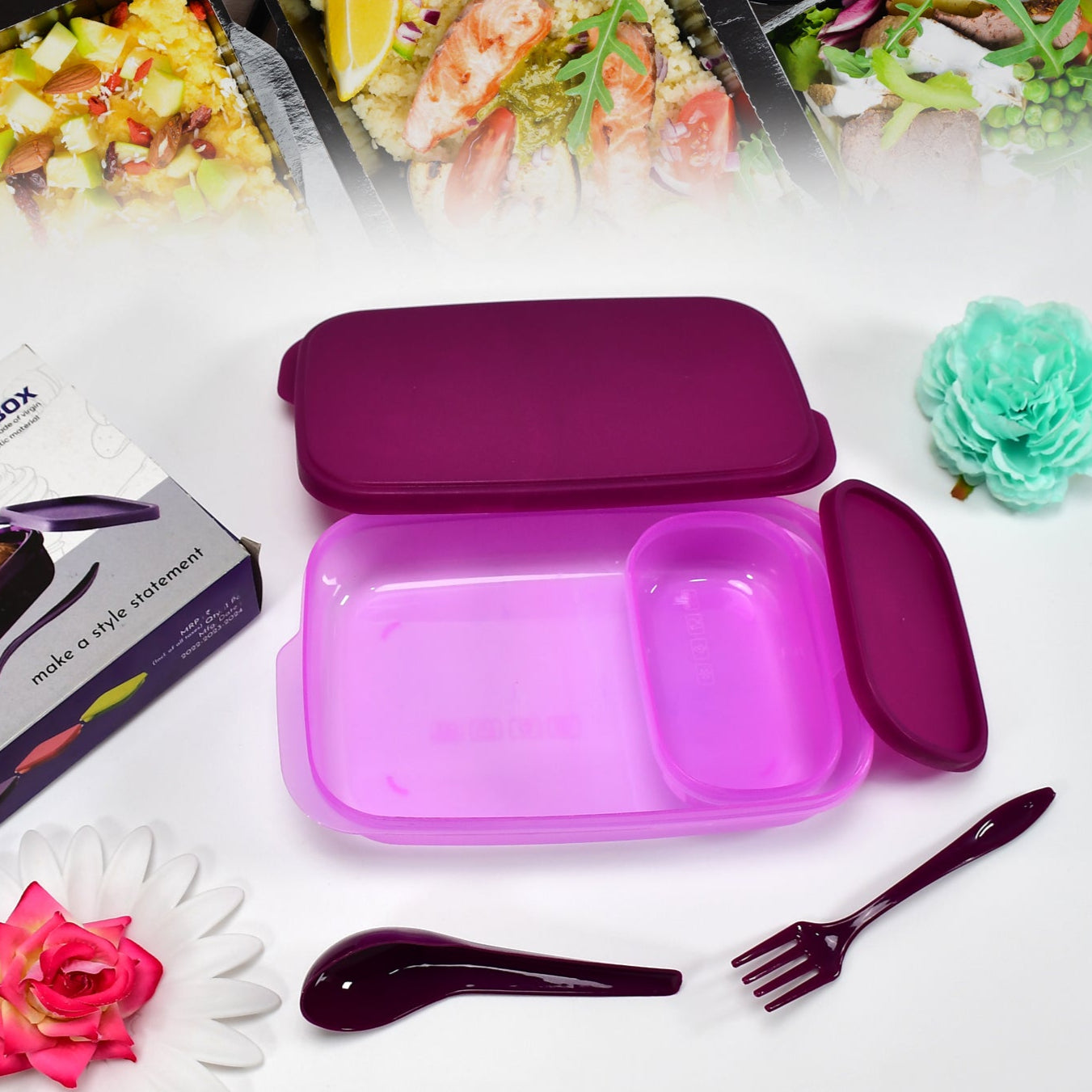 Unbreakable Divine Leak Proof Plastic Lunch Box Food Grade Plastic Bpa-free 2 Containers With Spoon - Happy Price - Image 1