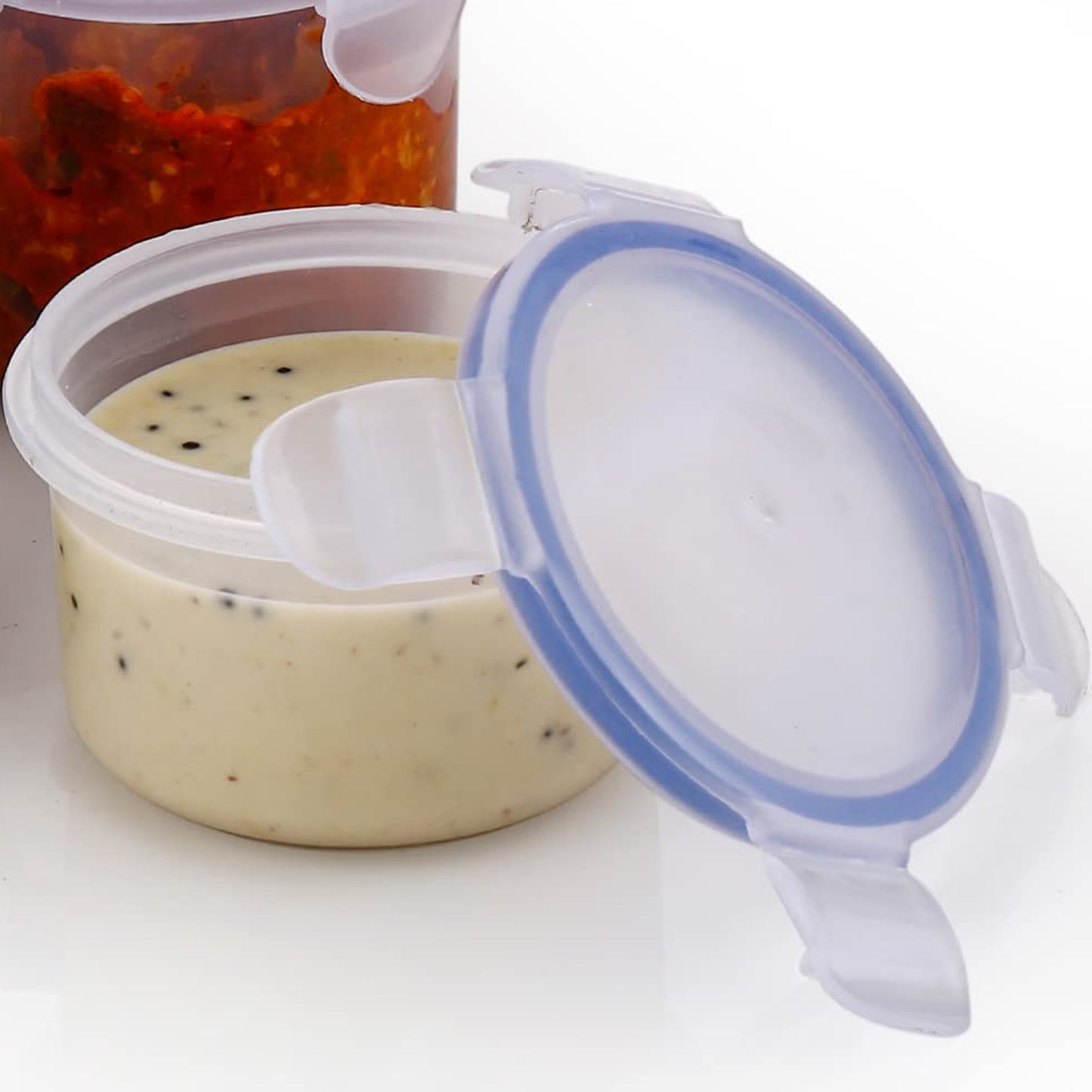 5830 Plastic Liquid Round Airtight Food Storage Container With Leak Proof Locking Lid Bpa Free Container For Kitchen 5 Pcs Set (Transparent  ( Approx Capacity 110 Ml160 Ml210 Ml400 Ml500 Ml) - Happy Price - Image 3