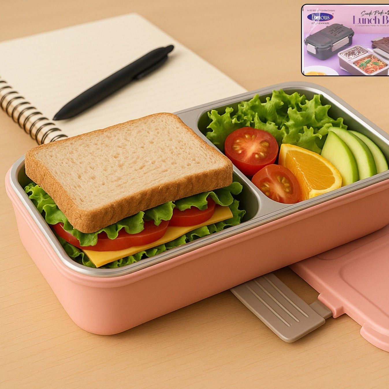 2 Compartment Stainless Steel Lunch Box - Leak Proof Tiffin for Office & School - Happy Price - Image 1