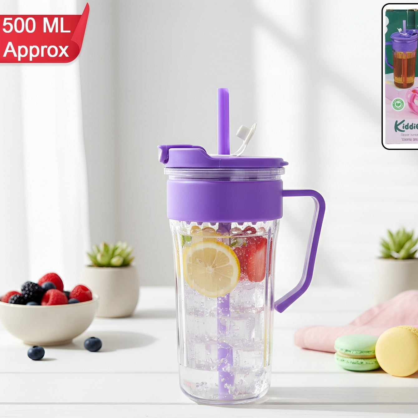 HappyPrice Kids Plastic Sipper Tumbler with Handle and Straw, 500 ML - Happy Price - Image 1