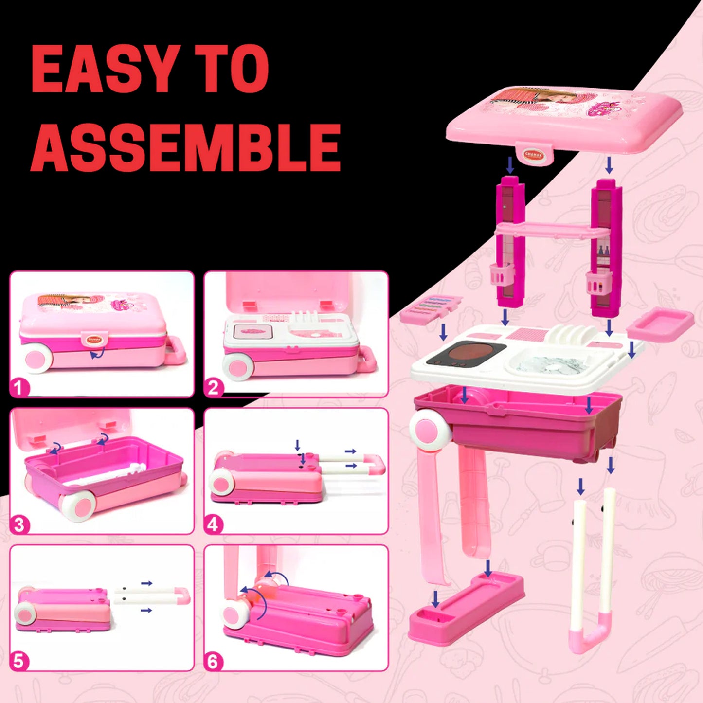 3 In 1 Kitchen Set For Kids Portable Pretend Play Toys For Kids With Suitcase (1 Set) - Happy Price - Image 5