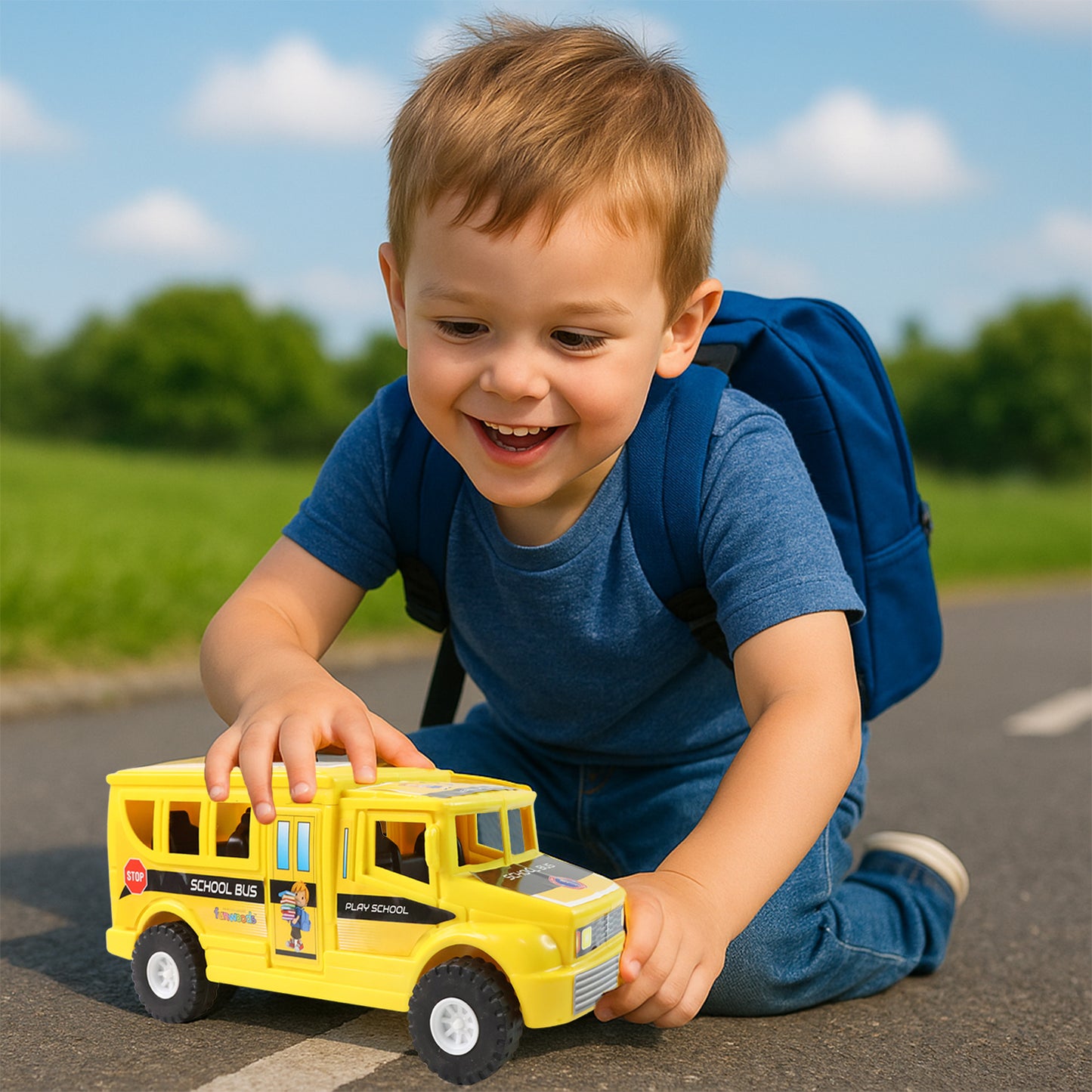 Friction-Powered School Bus Toy - Push & Go Vehicle (1 Pc) - Happy Price - Image 4