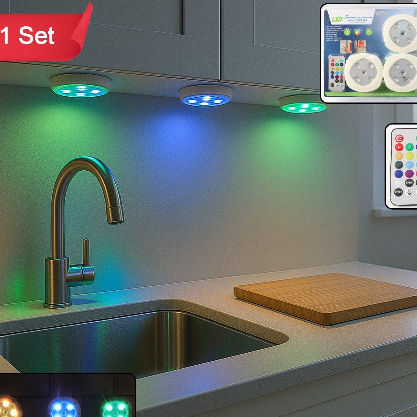 Wireless LED Puck Lights with Remote Control - Multicolor Touch Accent Lights (1 Set) - Happy Price - Image 1