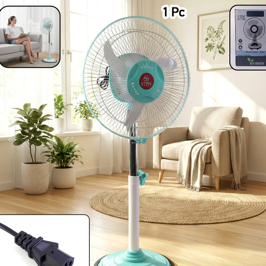 12V DC Hybrid Pedestal Fan with IEC C13 Cable - Adjustable Stand Fan for Home & Office - Happy Price - Image 1