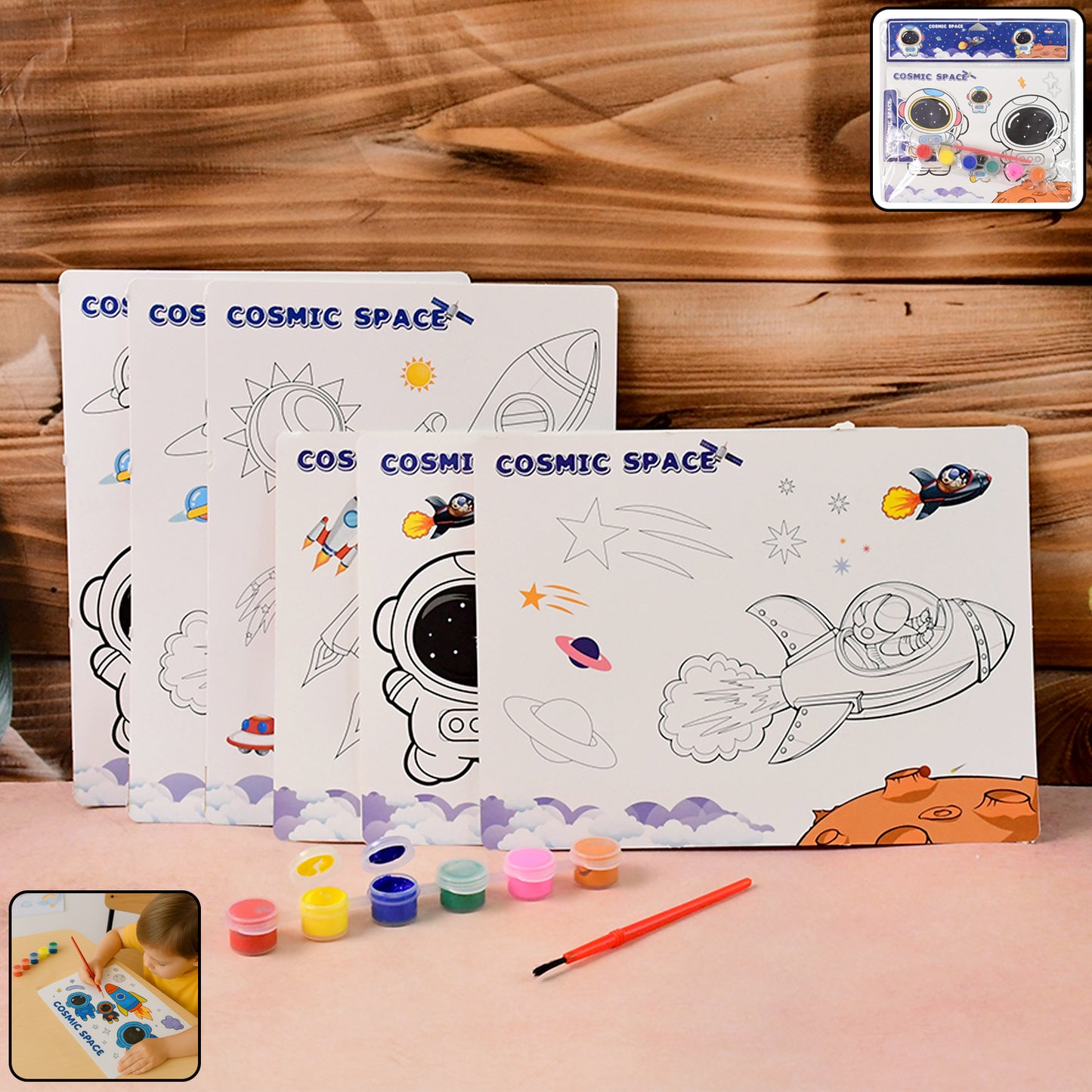 Space Adventure Kids Art Kit - Painting & Coloring Set with Sheets, Paints, Brush - Happy Price - Image 7